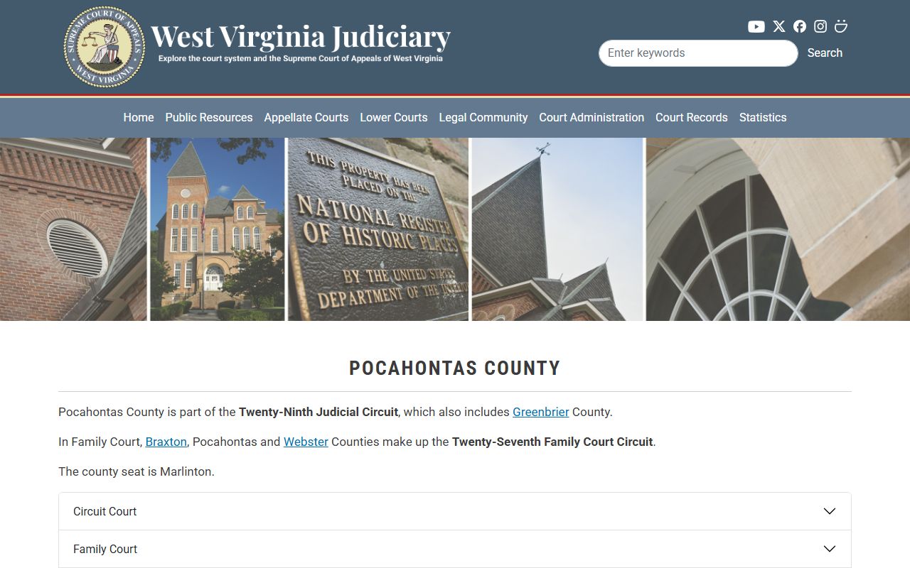 Pocahontas County court information page on the West Virginia Judiciary website