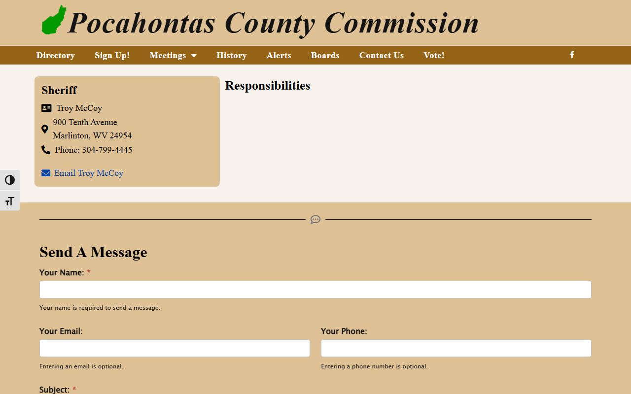 Pocahontas County Sheriff's Office contact page